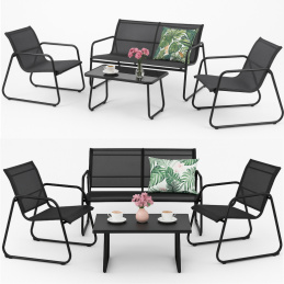 Garden furniture set - table, two chairs, and black sofa