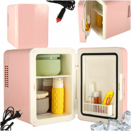 Travel electric mini fridge for car for food, cosmetics, heating and cooling 2-in-1 4L pink