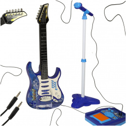 Electric rock guitar with amplifier and microphone for kids blue