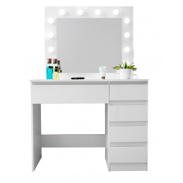 Aga Dressing table with mirror, lighting and el.drawer Glossy White