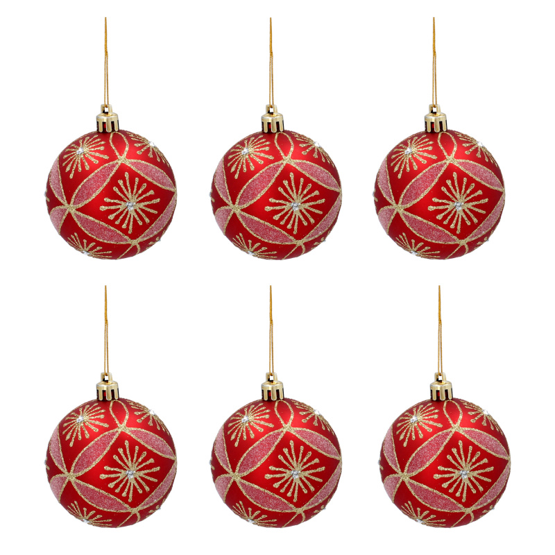 Aga Christmas Ornaments 7cm 6pcs Red - Snowflakes