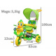 3-Wheeled Balance Bike for Kids Kačenka Green + Sounds + Canopy + Barrier + Footrest + Handle + Storage Space