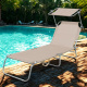 Aga 2x Garden Reclining Lounger with Canopy Beige