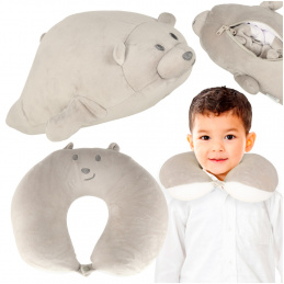 2-in-1 Travel Neck Pillow for Airplane and Car, Bear Mascot