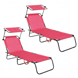 Aga 2x Garden Reclining Lounger with Canopy Pink