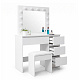 Aga Dressing table with mirror and lighting + stool Matte white