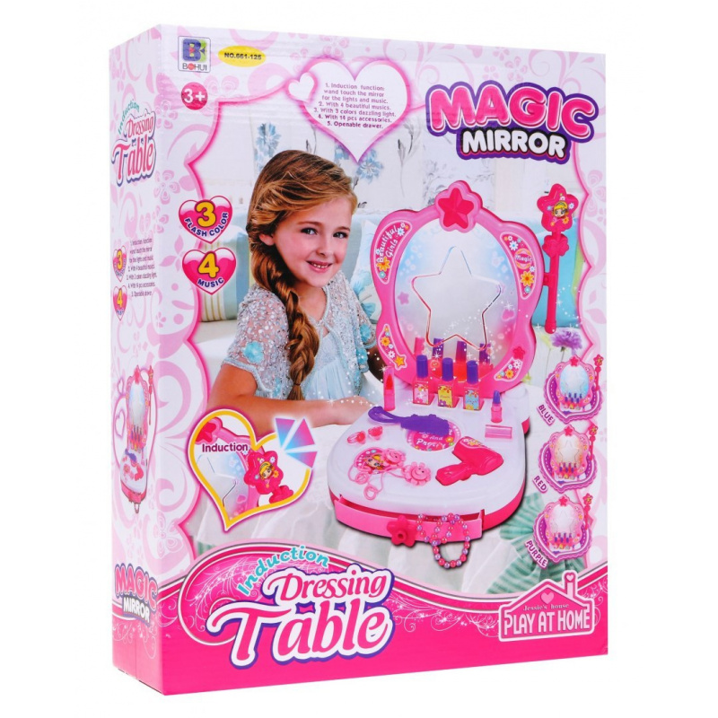 Interactive portable vanity table for girls 3+ Mirror + cosmetics + accessories
