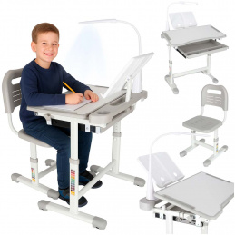 Children's desk with drawer chair lamp gray