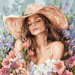 Painting by numbers 40 x 40 cm KHO8569 Girl in a hat among flowers AP0100 universal