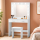 Aga Dressing table with mirror and lighting + stool Matte white