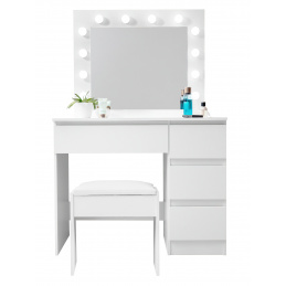 Aga Dressing table with mirror and lighting + stool Matte white
