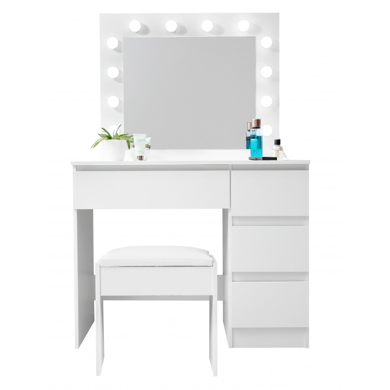 Aga Dressing table with mirror and lighting + stool Matte white