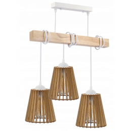LED pendant ceiling light white wooden beam 3xE27 Wooden conical chandelier