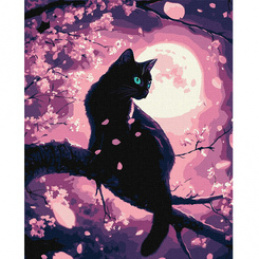 Painting by numbers 40x50 cm KHO6757 Enchanting Cat among Sakura with Metallic Paints AP0116 Universal