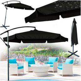 Large folding garden umbrella with 290cm extension arm black