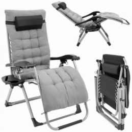 Folding garden lounger with adjustable backrest - with tray and side pocket