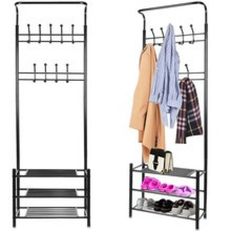 Clothes rack with three shoe shelves black ISO 15744