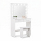Aga Dressing table with mirror and lighting + stool Matte white