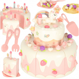 Birthday cake stacked for cutting with Velcro, music, light, kitchen, 16 pieces, pink