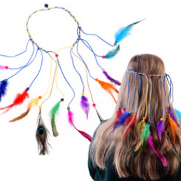 Boho hairband with colorful feathers and beads ZA5581 universal