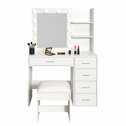 Aga Dressing Table with Mirror and Lighting + Stool White