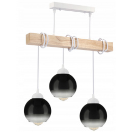 LED pendant ceiling light, wooden, white, 3xE27, smoke gray