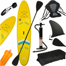 SUP inflatable swimming board with seat, accessories, and paddle yellow 350 cm