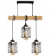 Hanging Ceiling Light LED Wooden Beam 3xE27 Loft Glass Strips