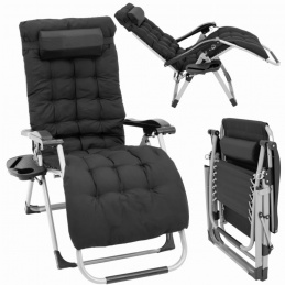 Folding garden lounger with adjustable backrest - with tray and side pocket (1)