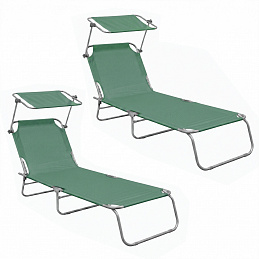 Aga 2x Garden Reclining Lounger with Canopy Light Green