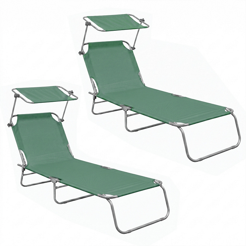 Aga 2x Garden Reclining Lounger with Canopy Light Green