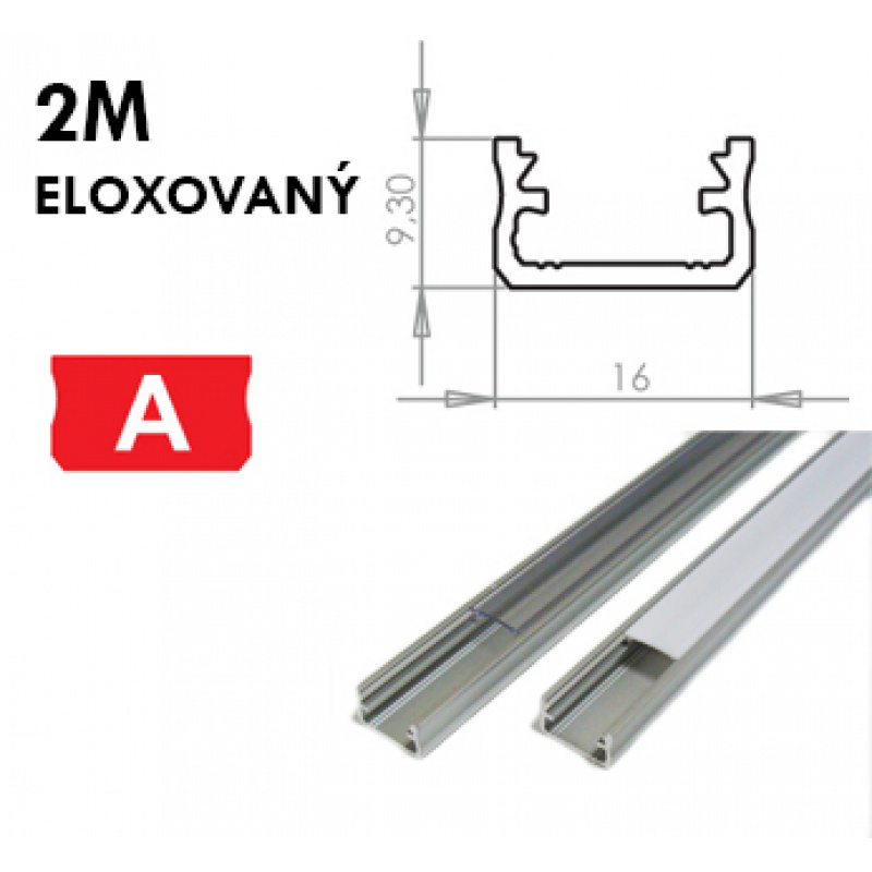 Aluminum profile for LED strips A Surface 2m ANODIZED