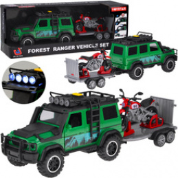 Off-road vehicle with a flatbed trailer + MOTORCYCLE Light and sound ZA5913 universal
