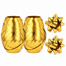 Aga 2x Ribbon 0.5 cm x 20 m + 6x Decorative Star Gold