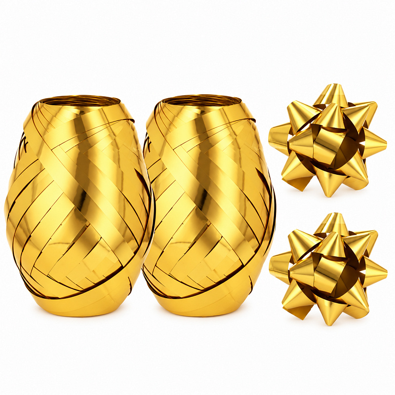 Aga 2x Ribbon 0.5 cm x 20 m + 6x Decorative Star Gold