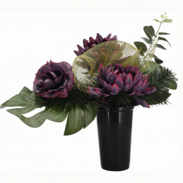 Composition of Tombstone Decoration - Artificial 3 Flowers - Purple