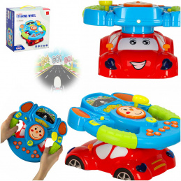 Interactive children's steering wheel simulator music sounds lights projector