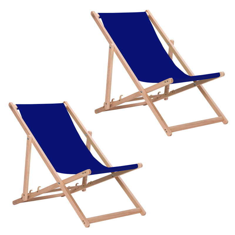 Aga 2x Wooden Folding Deck Chair Blue