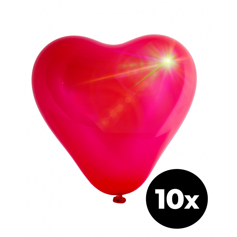 Aga4Kids Latex Balloon Heart with LED Red 25 cm 10 pcs