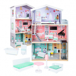 Aga Wooden dollhouse with furniture Pastel