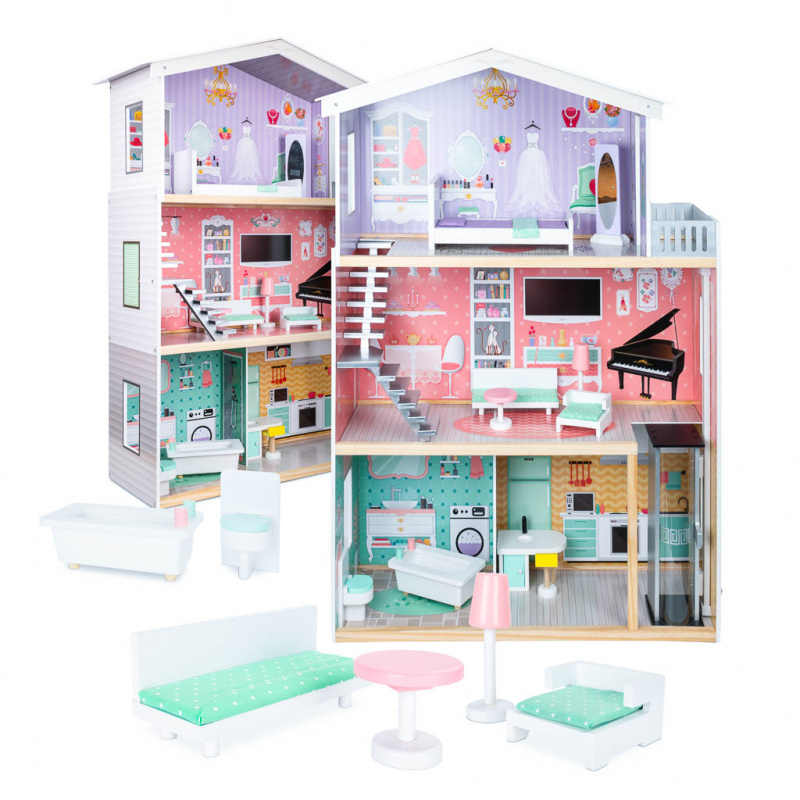 Aga Wooden dollhouse with furniture Pastel