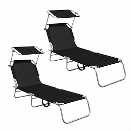 Aga 2x Adjustable Garden Sun Lounger with Canopy Black 6DAZ443 - SECOND QUALITY