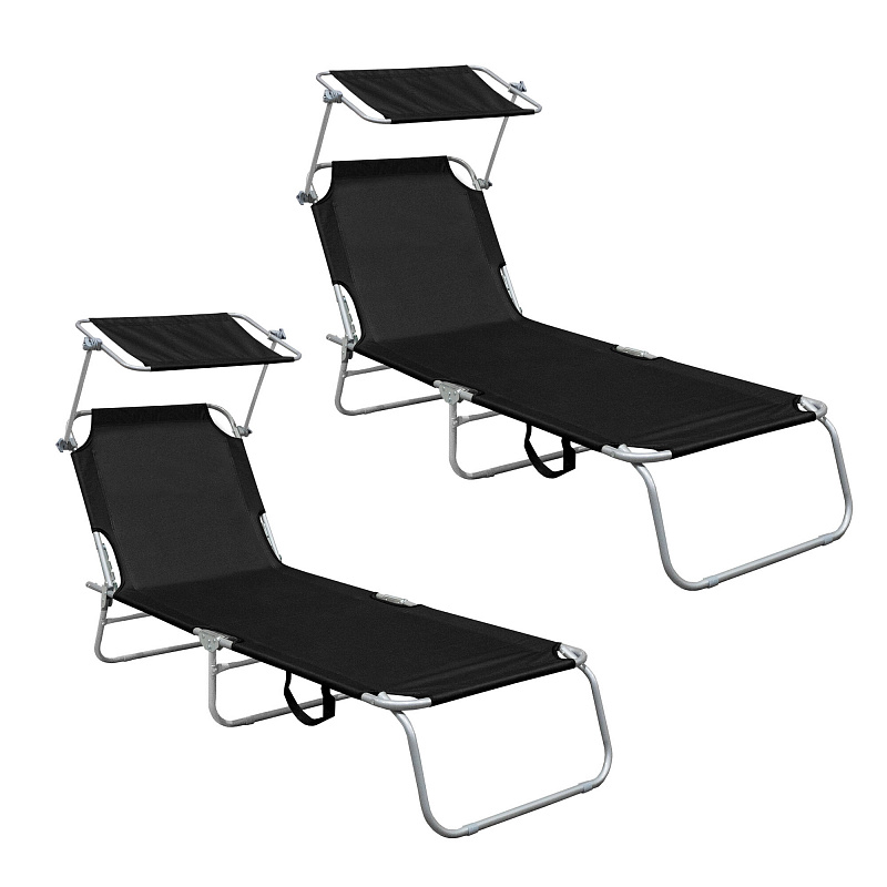 Aga 2x Adjustable Garden Sun Lounger with Canopy Black 6DAZ443 - SECOND QUALITY