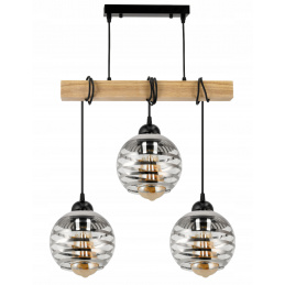 Hanging ceiling light LED wooden beam 3xE27 loft glass globe