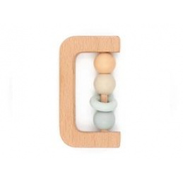 Wooden + silicone hand rattle blue 4m+ BAMBOOM universal