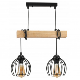 Hanging ceiling light LED wooden beam 2xE27 Chandelier Wire ball