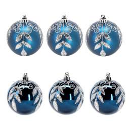 Aga Christmas Ornaments 7cm 6pcs Blue - Leaves