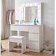 Aga Dressing table with mirror and lighting + stool Matte white