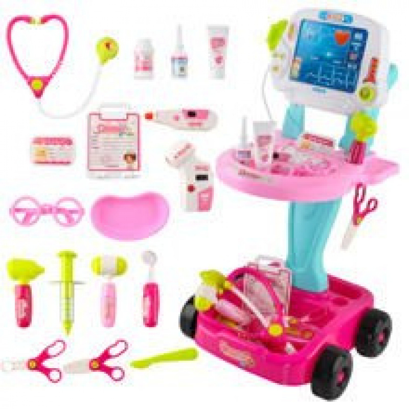 Medical trolley with ECG examination pink ISO 8245