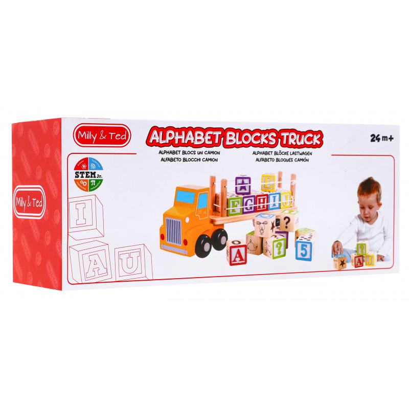 Wooden truck with trailer and blocks for children 2+ Educational toy + blocks with letters and numbers